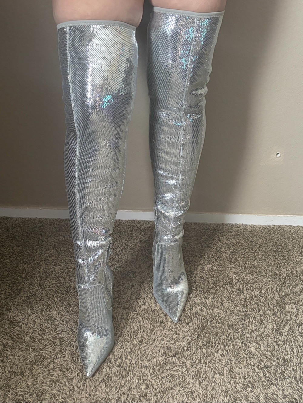 silver thigh  boots